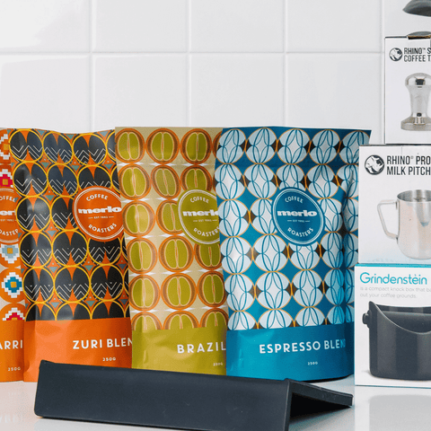 Merlo Coffee Sample pakc including 500gms of Arriba Arriba blend, Zuri blend, Brazil blend and Espresso blend.