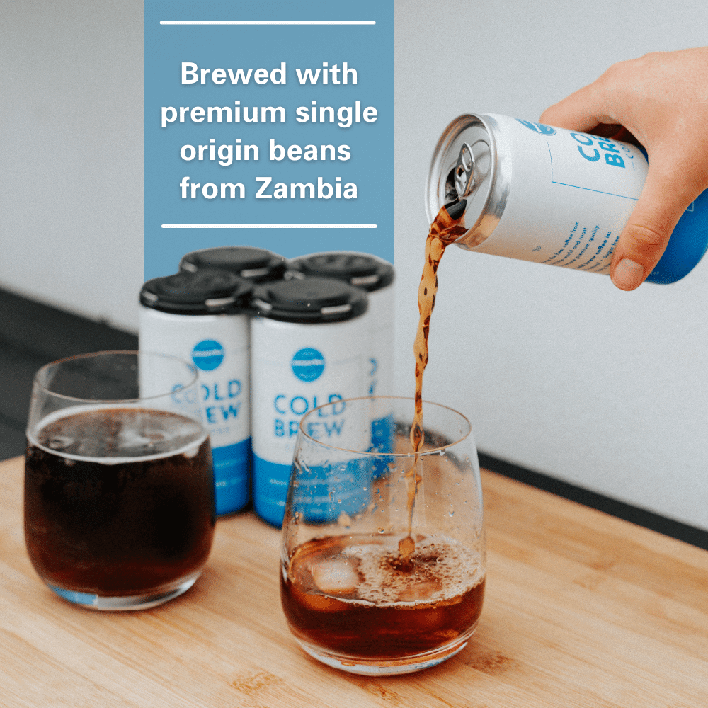Merlo Cold Brew cans in use brewed on specialty coffee beans Zambia