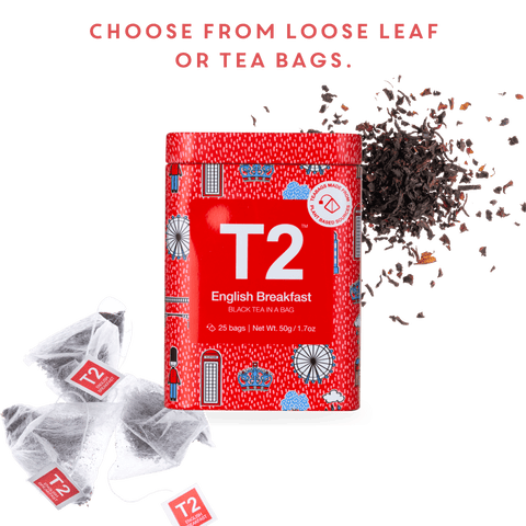 T2 Merlo English Breakfast Tea choose from loose leaf or tea bags